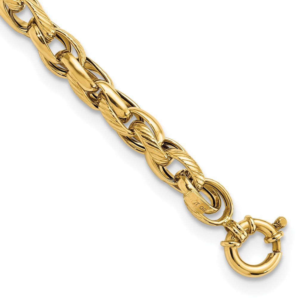Brazalete de Enlace Pulido y Texturizado en Oro Amarillo de 14k de 7.5 Pulgadas