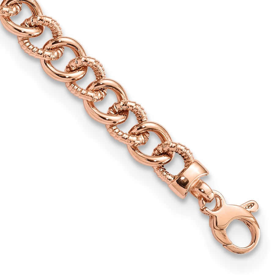 Pulsera 14K Oro Rosa Pulida y Texturizada con Enlace Fancy