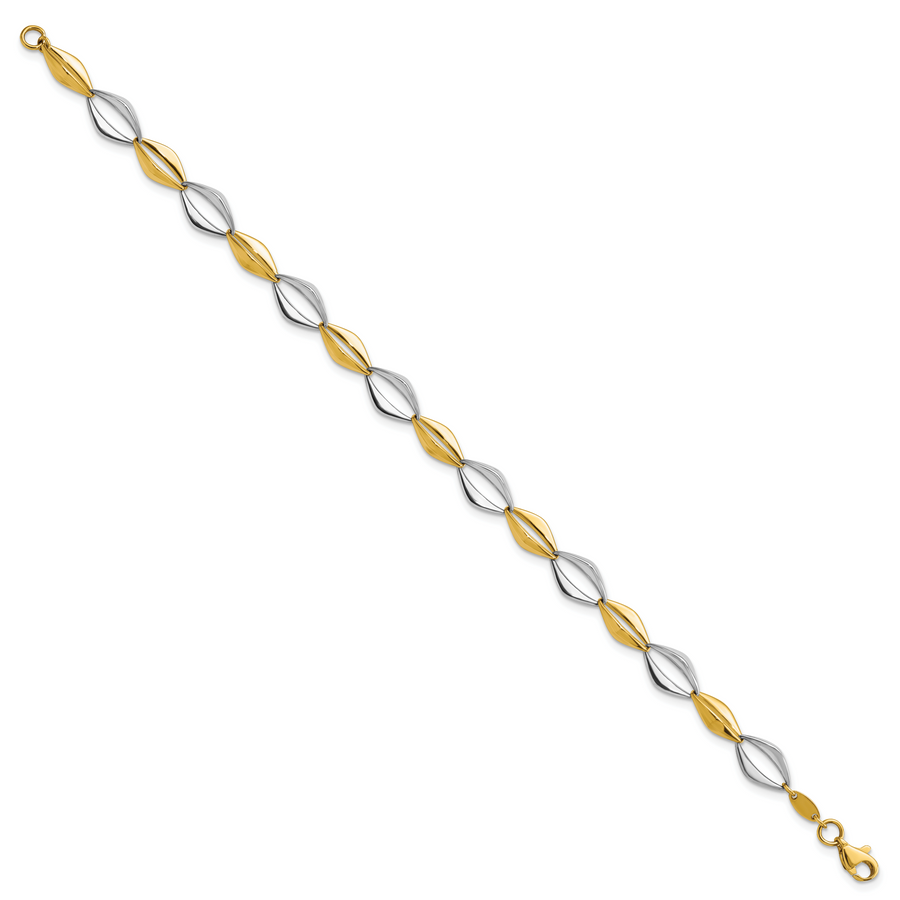 Pulsera 14K Dos Tonos Pulida con Enlace Fancy