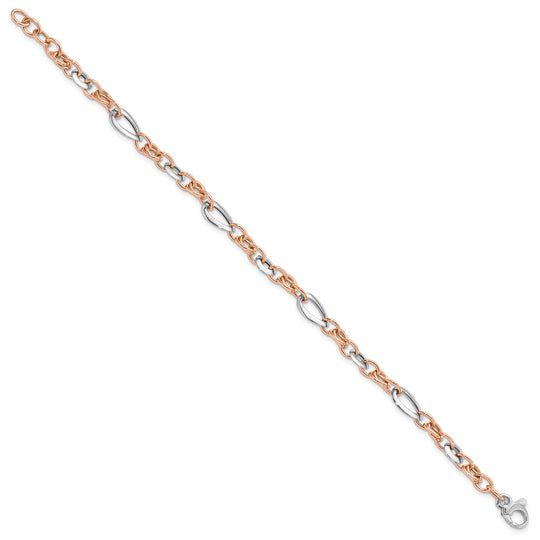 Pulsera de Eslabones Fancy 14K Bicolor (Blanco y Rosa)