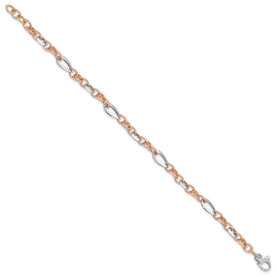 Pulsera de Eslabones Fancy 14K Bicolor (Blanco y Rosa)