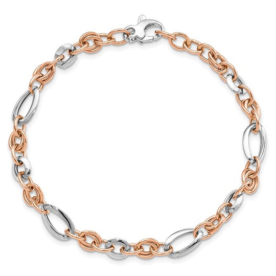 Pulsera de Eslabones Fancy 14K Bicolor (Blanco y Rosa)