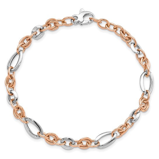 Pulsera de Eslabones Fancy 14K Bicolor (Blanco y Rosa)