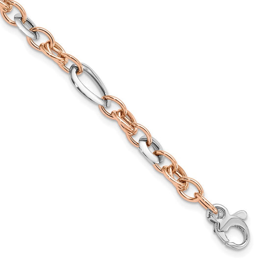 Pulsera de Eslabones Fancy 14K Bicolor (Blanco y Rosa)