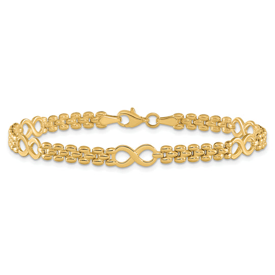 Pulsera Infinity y Fancy Link de 14K Pulida de 7.5 Pulgadas