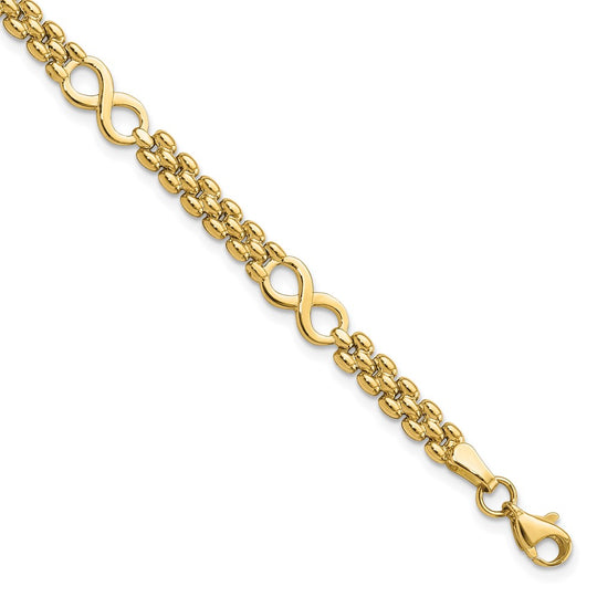 Pulsera Infinity y Fancy Link de 14K Pulida de 7.5 Pulgadas