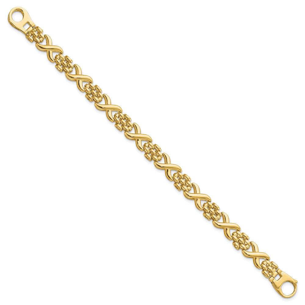 Pulsera 14K Pulida de Enlace Elegante con X y 7.5 Pulgadas