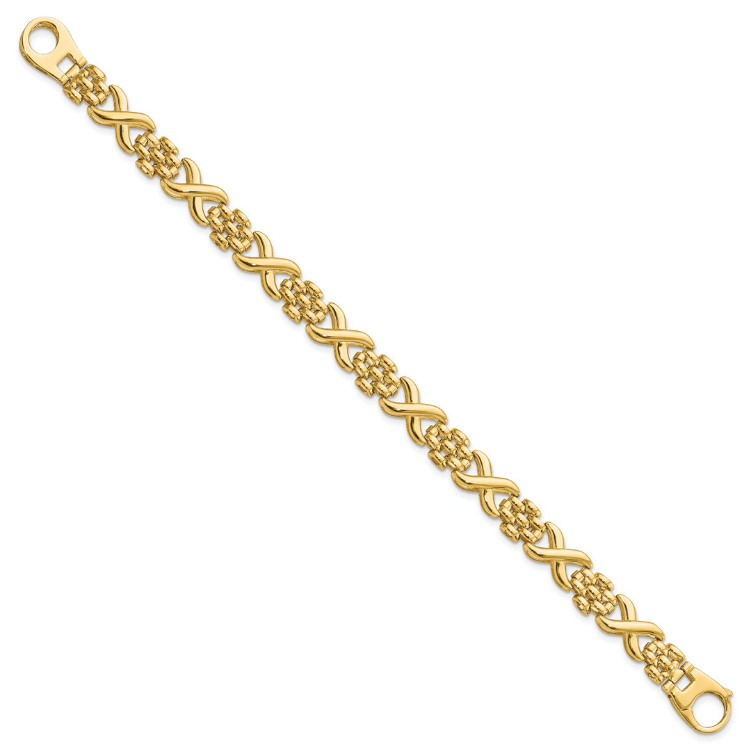 Pulsera 14K Pulida de Enlace Elegante con X y 7.5 Pulgadas