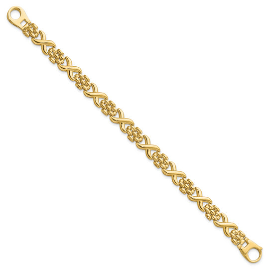 Pulsera 14K Pulida de Enlace Elegante con X y 7.5 Pulgadas