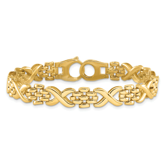 Pulsera 14K Pulida de Enlace Elegante con X y 7.5 Pulgadas