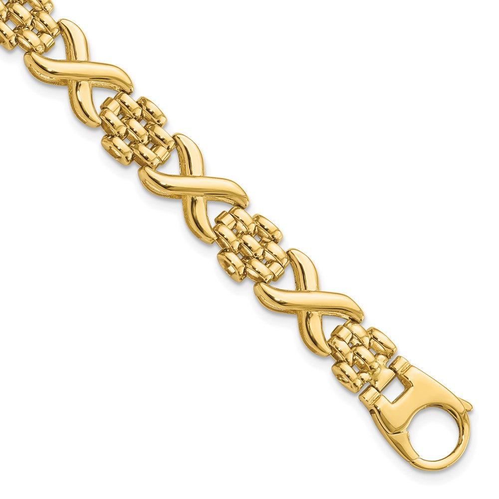 Pulsera 14K Pulida de Enlace Elegante con X y 7.5 Pulgadas