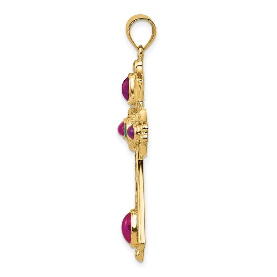 Colgante de Cruz con Cabujón de Rubí y Esmeralda de 14K