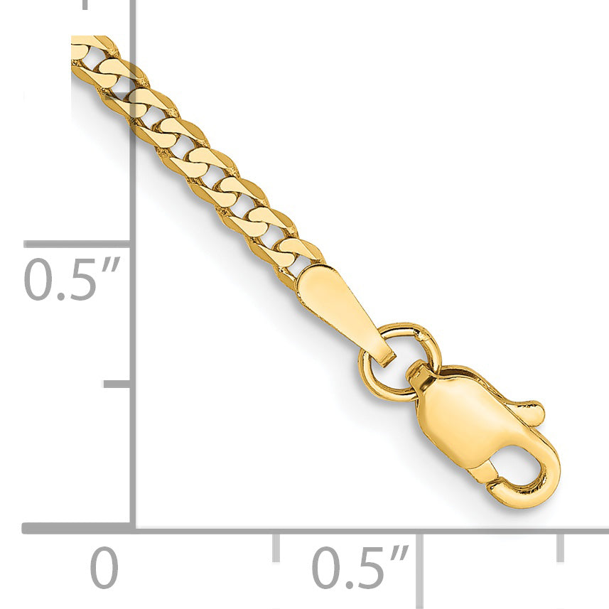 Tobillera de Oro Amarillo de 14K de 10 Pulgadas y 2.2 mm con Cadena Biselada y Cierre de Langosta