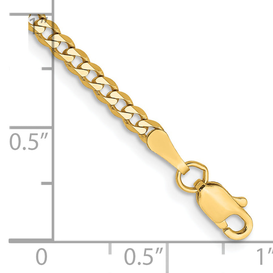 Tobillera de Oro Amarillo de 14K de 9 Pulgadas y 2.3 mm con Cadena Biselada y Cierre de Langosta
