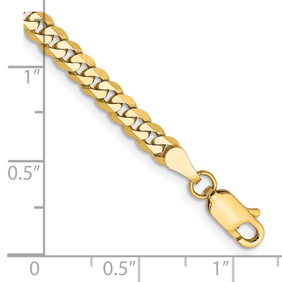 Tobillera 14K de 9 pulgadas, 3.9 mm, de Cadena Curb con Biselado y Cierre de Langosta