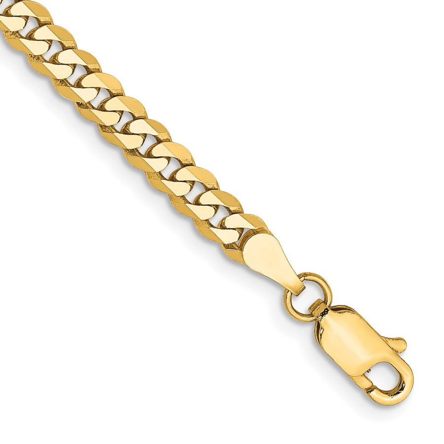 Tobillera 14K de 9 pulgadas, 3.9 mm, de Cadena Curb con Biselado y Cierre de Langosta