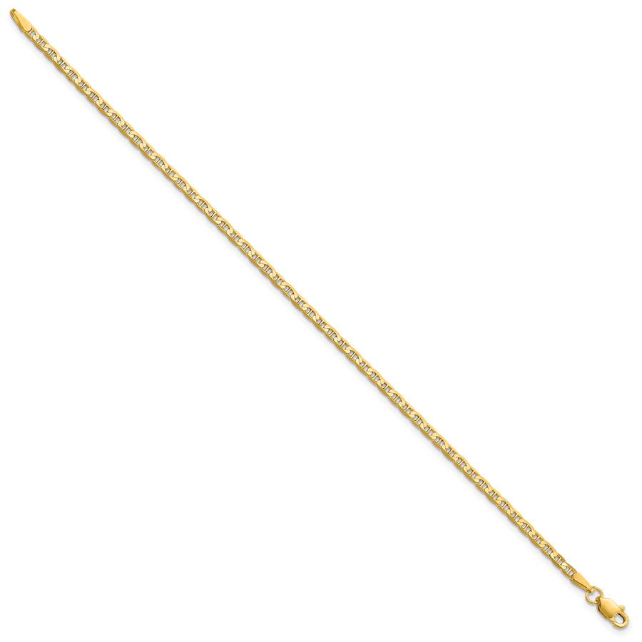 Tobillera de Oro Amarillo de 14K de 10 Pulgadas y 2.4 mm con Cadena de Ancla y Cierre de Anillo de Resorte
