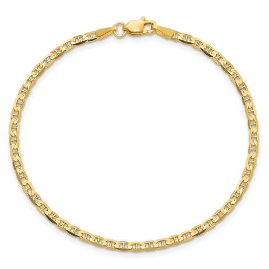 Tobillera de Oro Amarillo de 14K de 10 Pulgadas y 2.4 mm con Cadena de Ancla y Cierre de Anillo de Resorte
