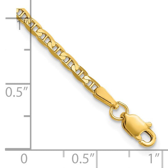 Tobillera de Oro Amarillo de 14K de 10 Pulgadas y 2.4 mm con Cadena de Ancla y Cierre de Anillo de Resorte