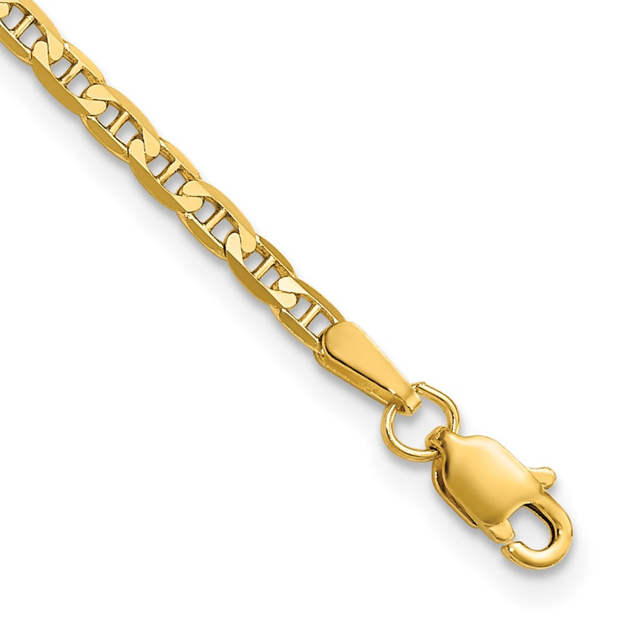 Tobillera de Oro Amarillo 14K de 9 Pulgadas con Cadena Ancla Cóncava de 2.4mm y Cierre de Langosta