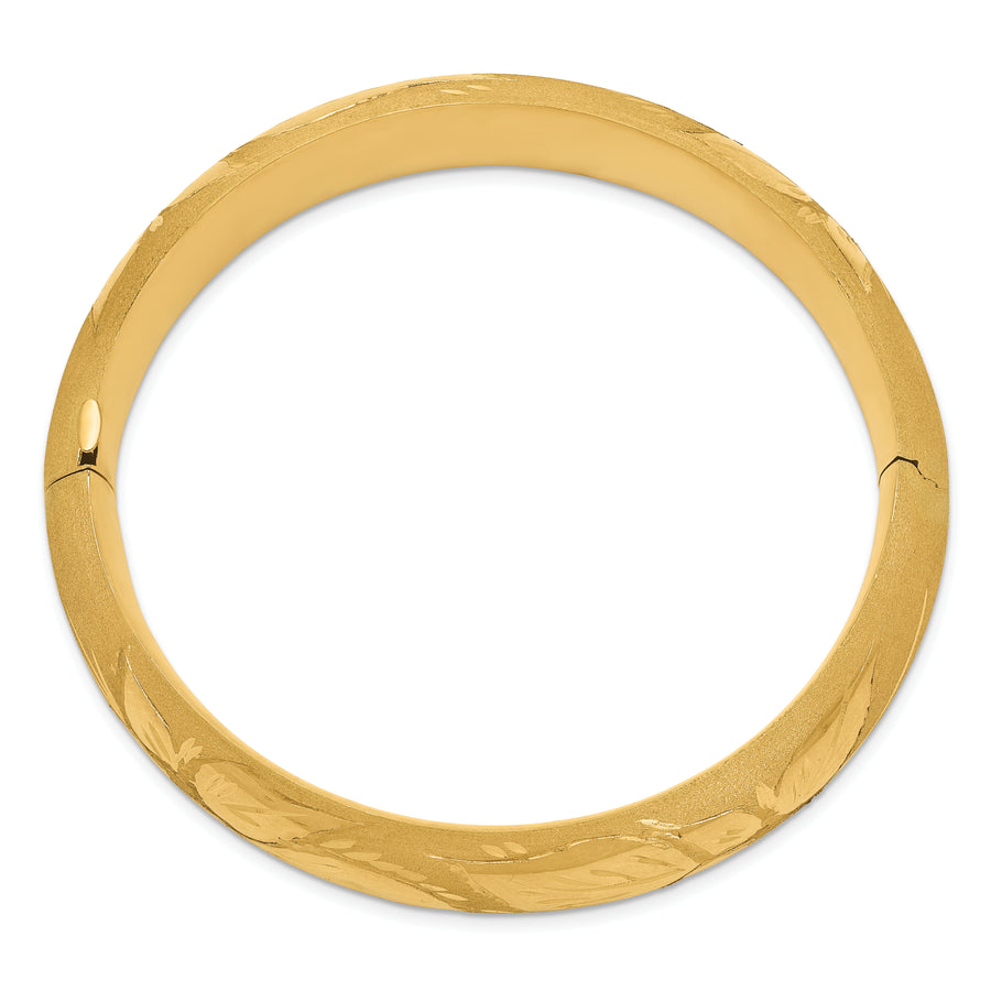 Brazalete Redondo Articulado de Oro Amarillo 14K – Grabado Florentino de 17 mm