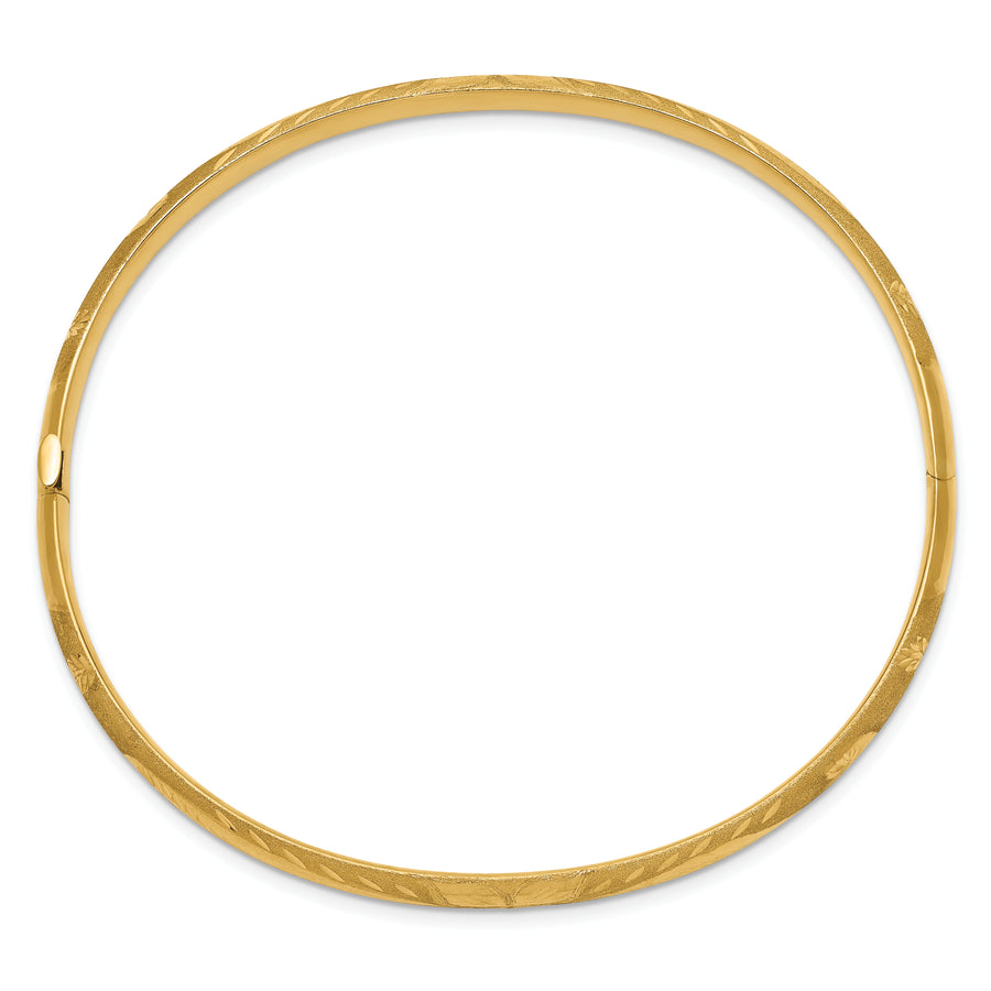 Pulsera Brazalete Redonda con Bisagra Grabada Florentina de 14k – 5.00 mm