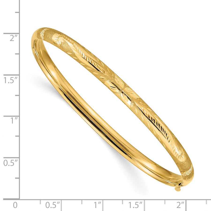 Pulsera Brazalete Redonda con Bisagra Grabada Florentina de 14k – 5.00 mm