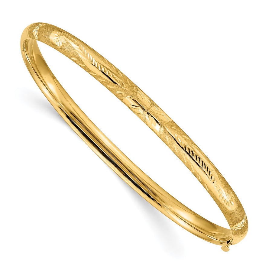 Pulsera Brazalete Redonda con Bisagra Grabada Florentina de 14k – 5.00 mm