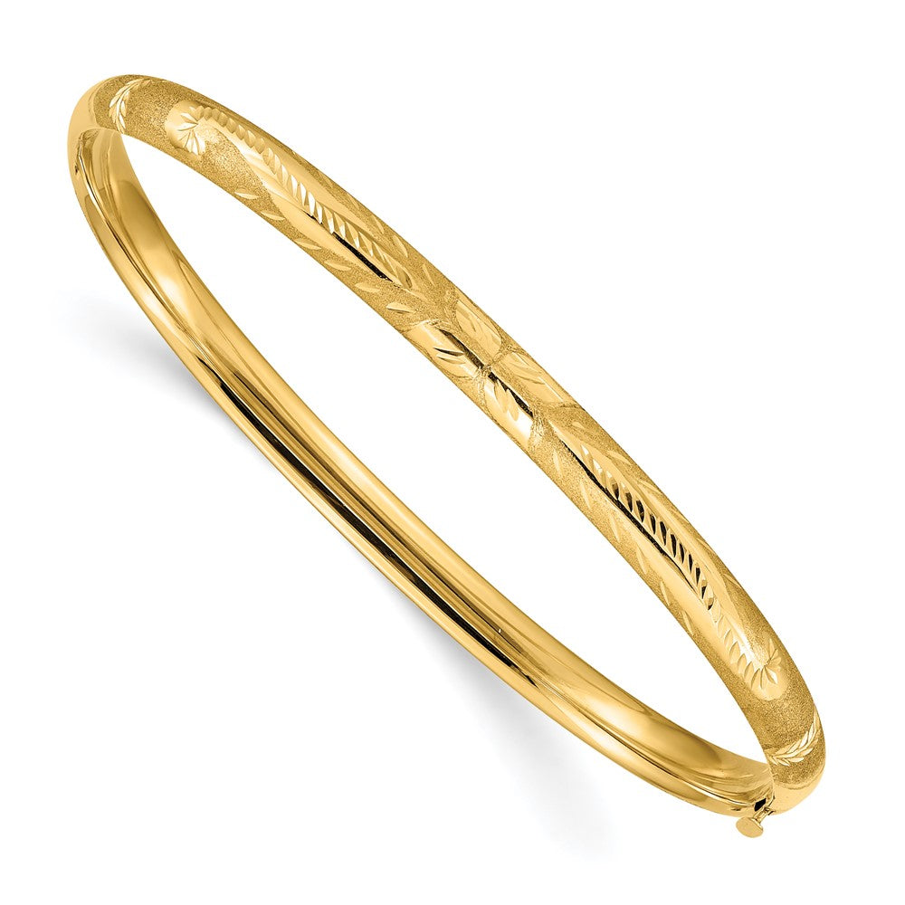 14K Yellow Gold Diamond-Cut Concave Hinged Bangle (5/16")