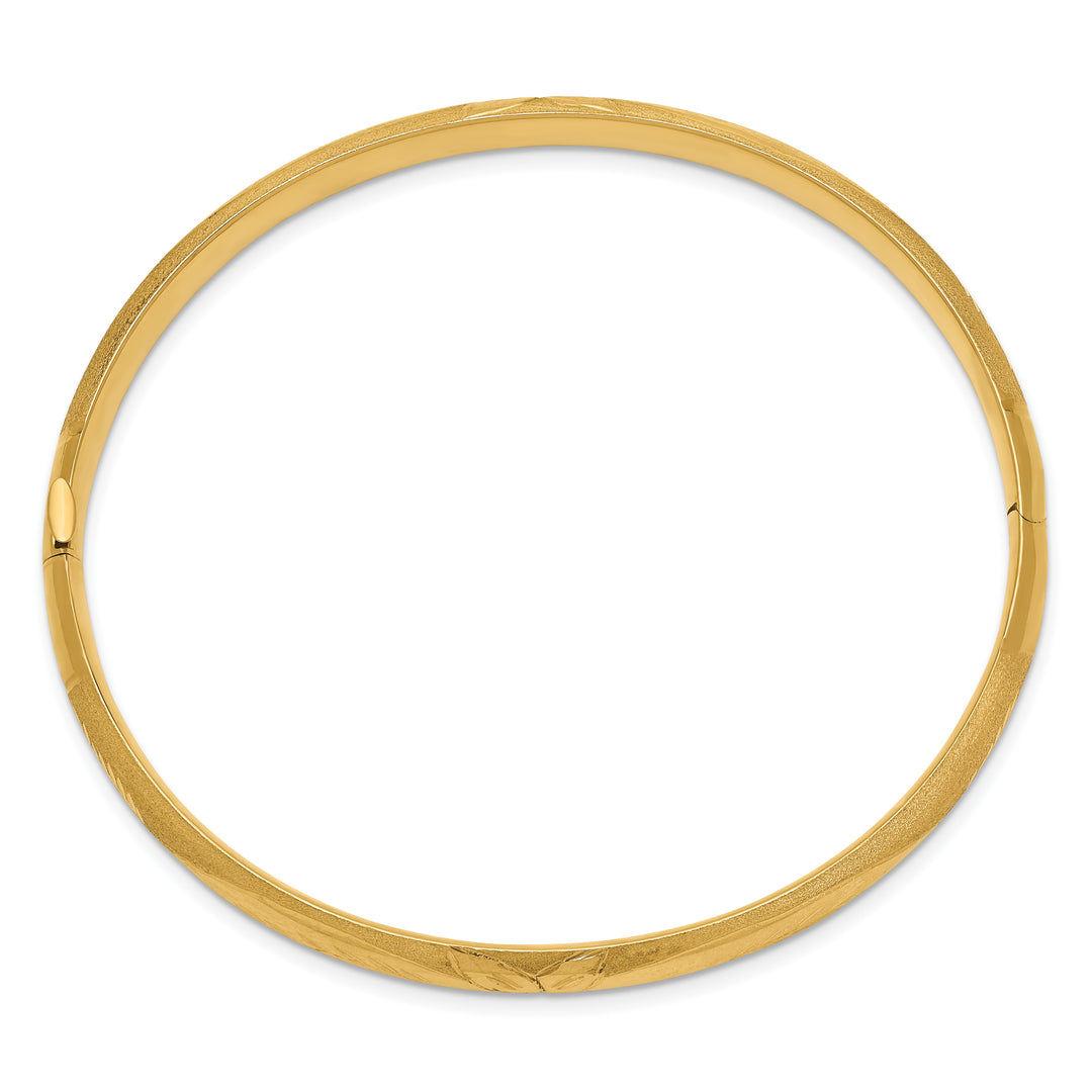Pulsera Brazalete Redonda con Bisagra Grabada Florentina de 14k – 6.00 mm