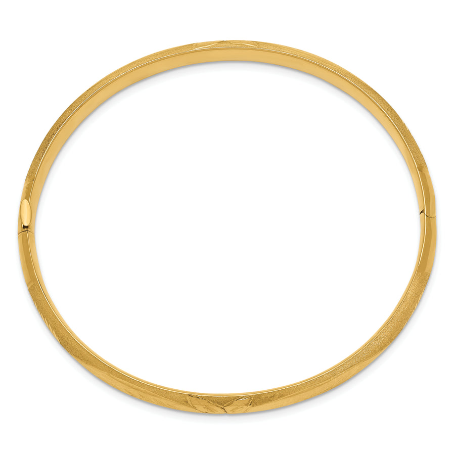 Pulsera Brazalete Redonda con Bisagra Grabada Florentina de 14k – 6.00 mm