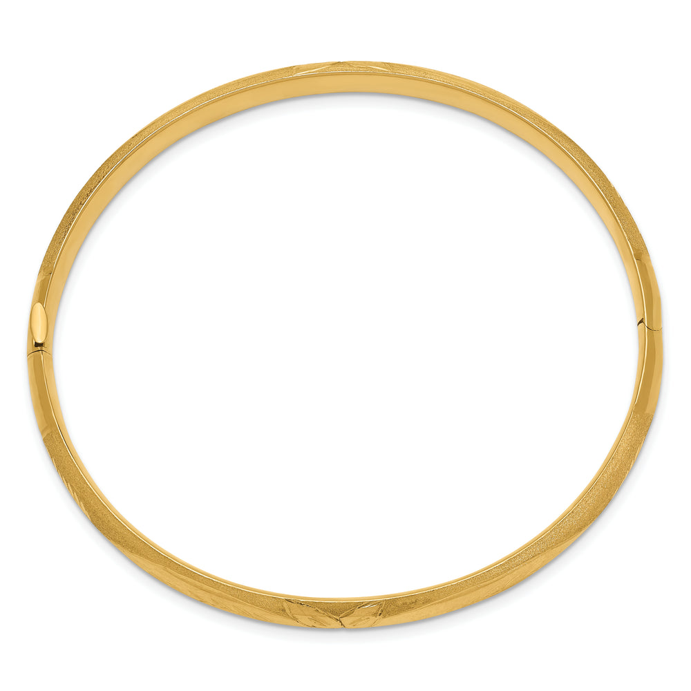 14K Yellow Gold Hinged Bangle with Florentine Engraving and Brushed and Polished Finish
