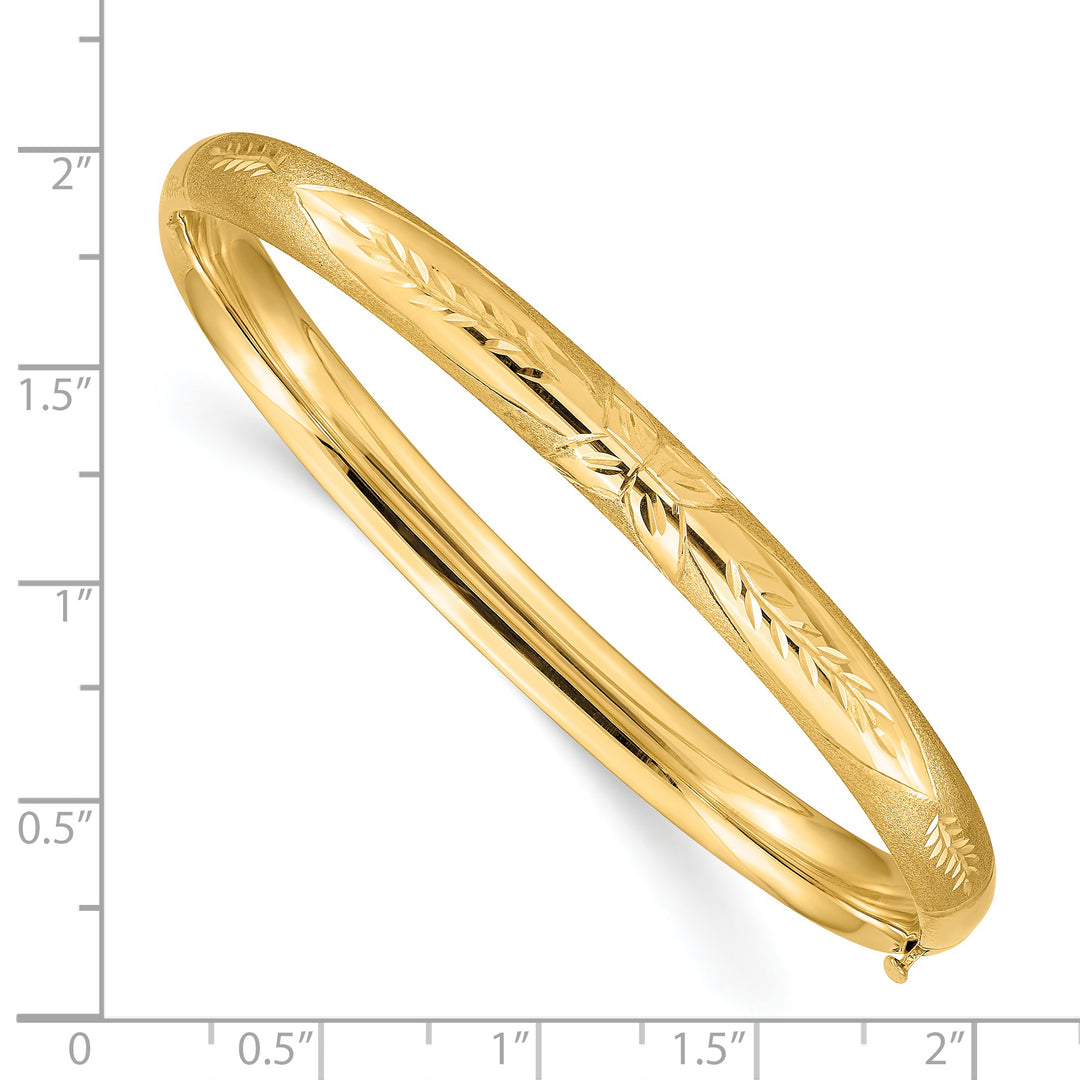 Pulsera Brazalete Redonda con Bisagra Grabada Florentina de 14k – 6.00 mm
