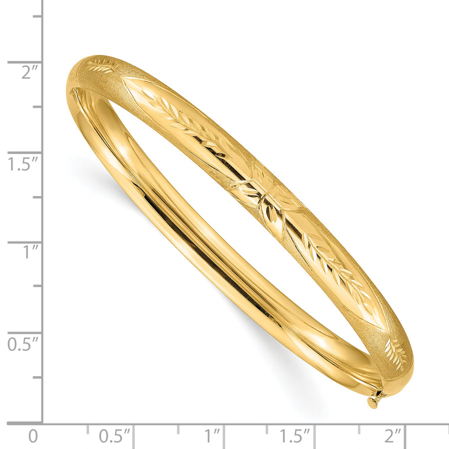 Pulsera Brazalete Redonda con Bisagra Grabada Florentina de 14k – 6.00 mm