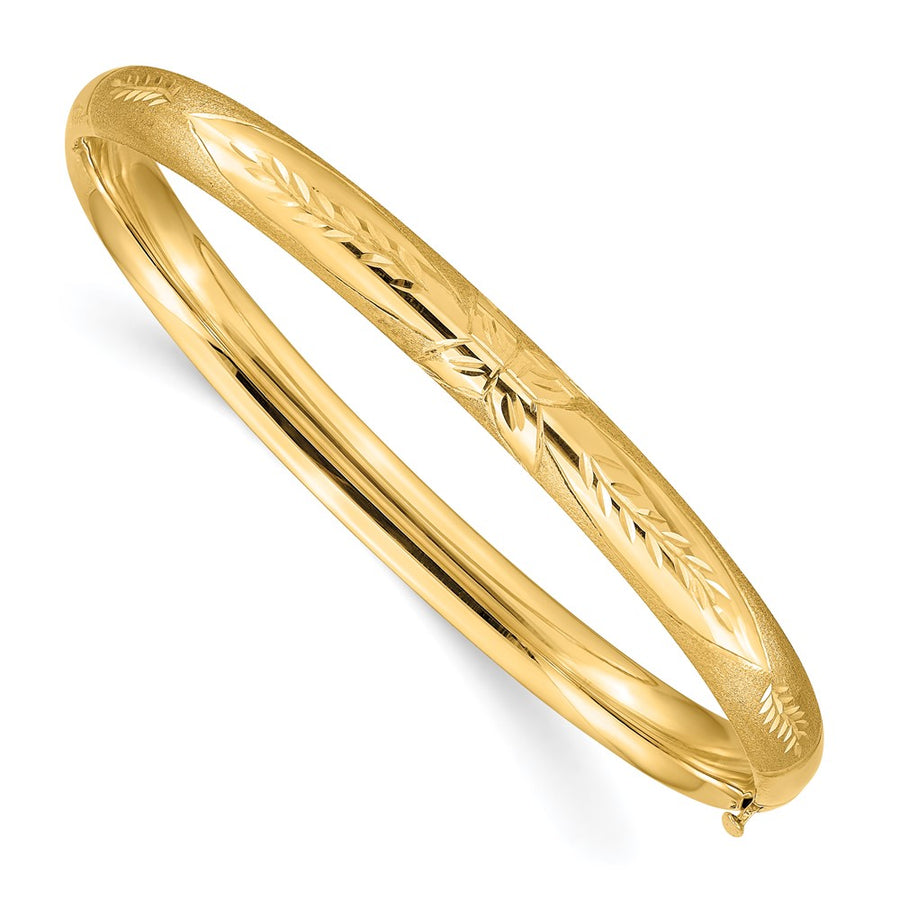 Pulsera Brazalete Redonda con Bisagra Grabada Florentina de 14k – 6.00 mm