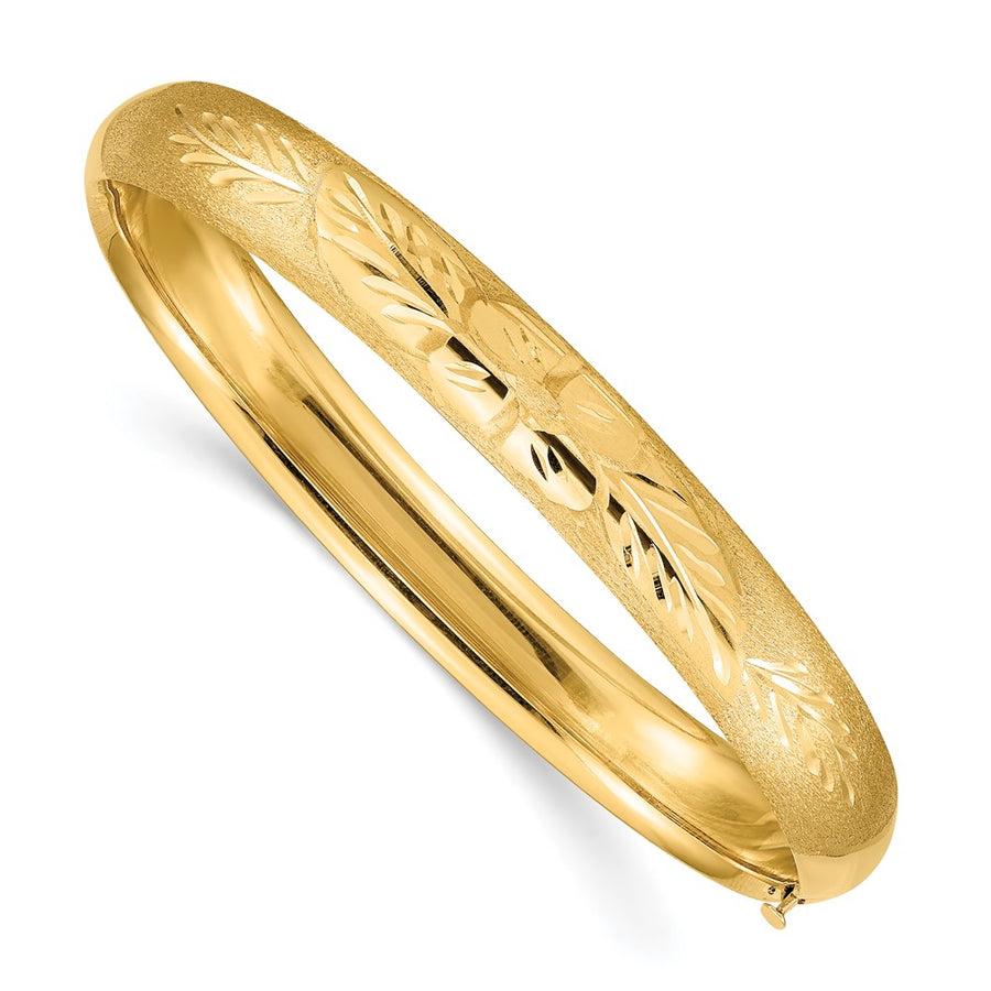 Pulsera Brazalete Redonda de Gran Tamaño con Grabado Florentino de 14k – 8.00 mm