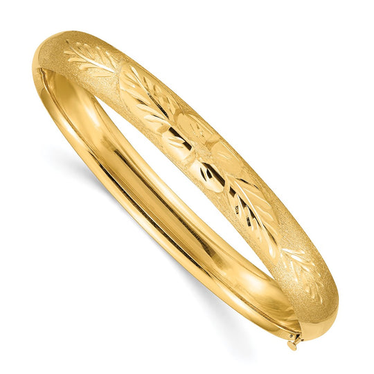 14k Yellow Gold Florentine Engraved Hinged Bangle Bracelet (5/16 inch)