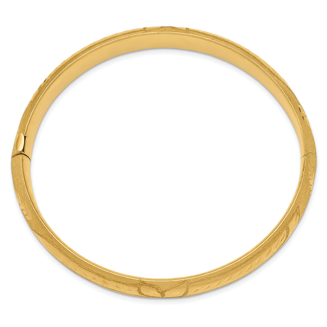 Pulsera Brazalete Redonda con Bisagra y Grabado Florentino de 14k – 10.00 mm
