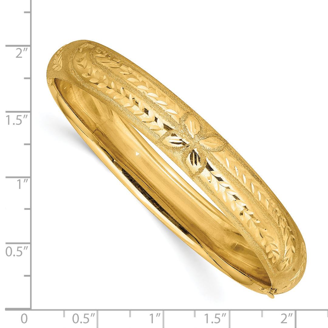 Pulsera Brazalete Redonda con Bisagra y Grabado Florentino de 14k – 10.00 mm