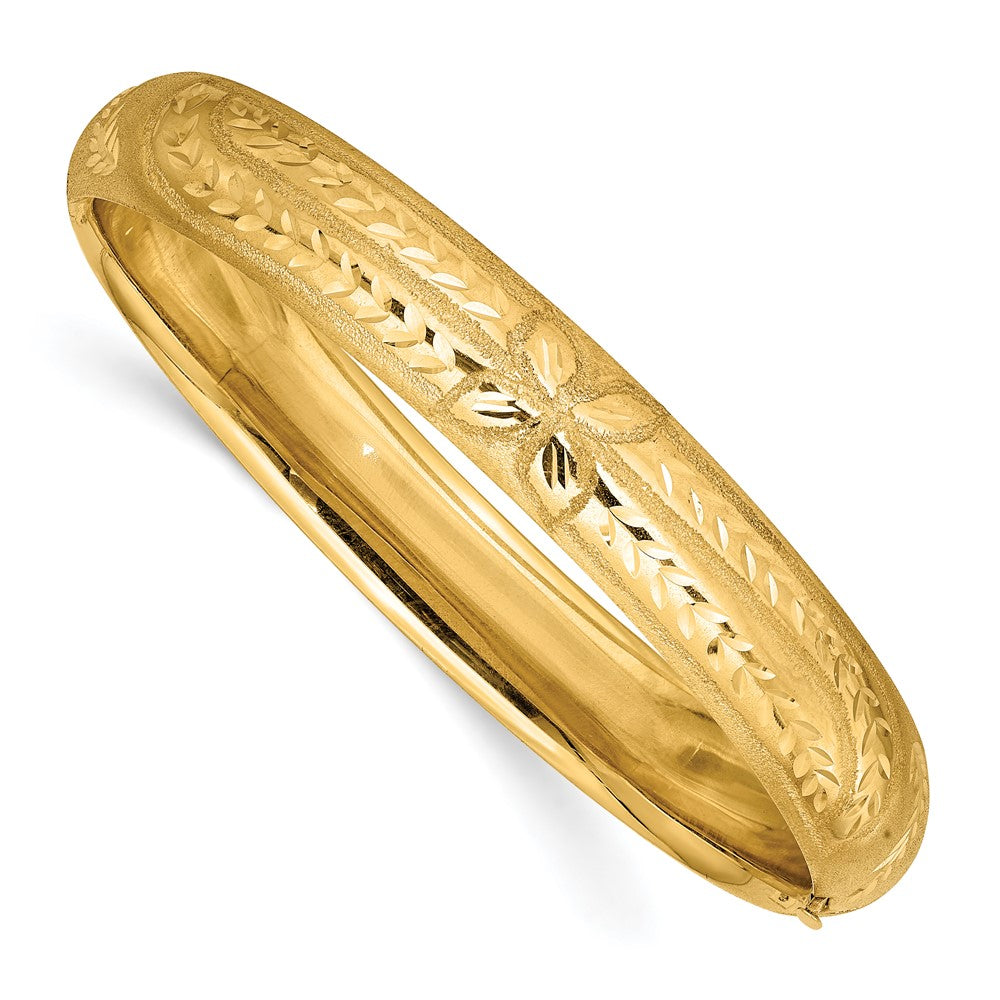 Pulsera Brazalete Redonda con Bisagra y Grabado Florentino de 14k – 10.00 mm