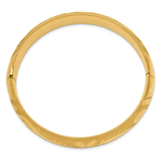 14K Yellow Gold Hinged Bracelet with Florentine Engraving and Polished and Brushed Finish
