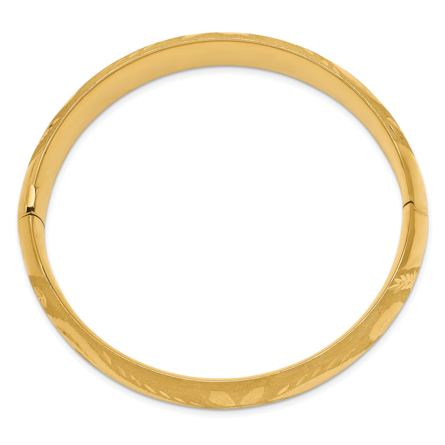 Brazalete Articulado en Oro Amarillo de 14K con Grabado Florentino y Acabado Pulido y Cepillado