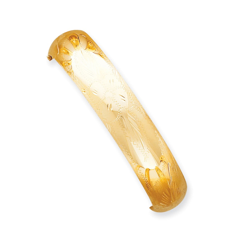 14K Yellow Gold Hinged Bracelet with Florentine Engraving and Polished and Brushed Finish