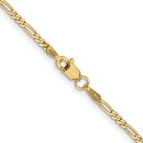 Tobillera de Oro Amarillo 14K Figaro Plano de 9 Pulgadas con Cierre de Lobster
