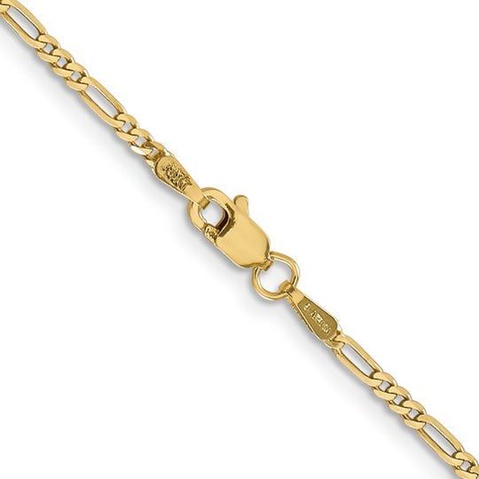 Tobillera de Oro Amarillo 14K Figaro Plano de 9 Pulgadas con Cierre de Lobster