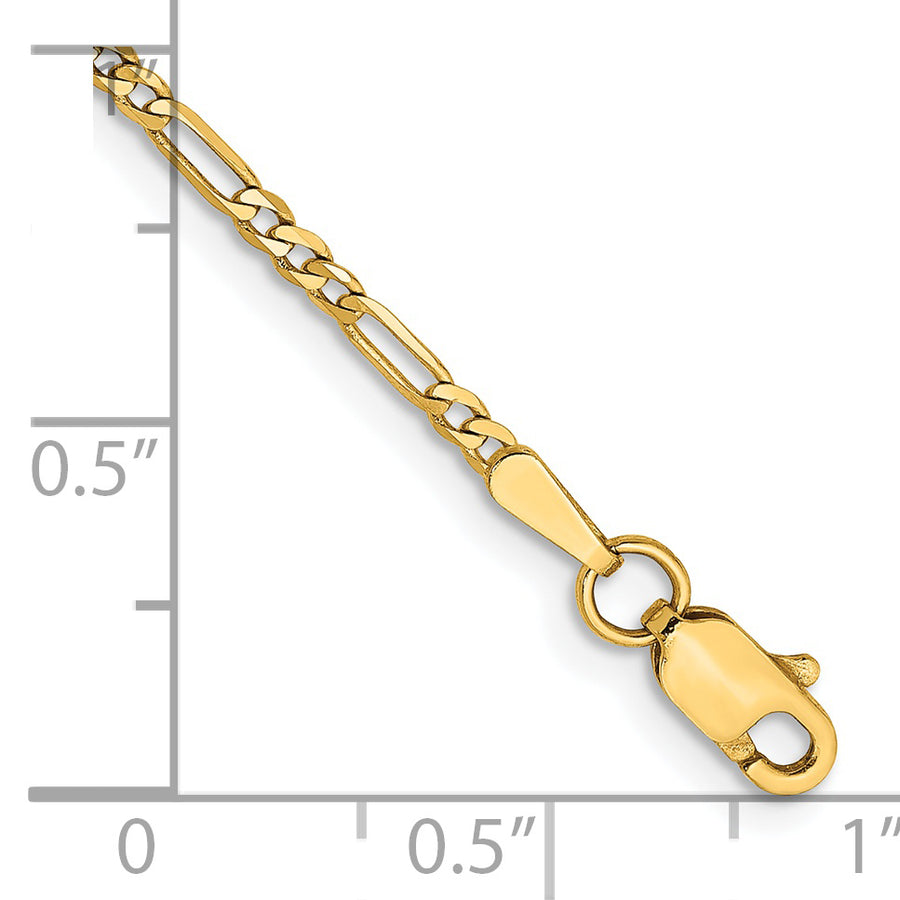 Tobillera de Oro Amarillo 14K Figaro Plano de 9 Pulgadas con Cierre de Lobster