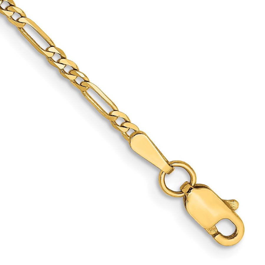 Tobillera de Oro Amarillo 14K Figaro Plano de 9 Pulgadas con Cierre de Lobster