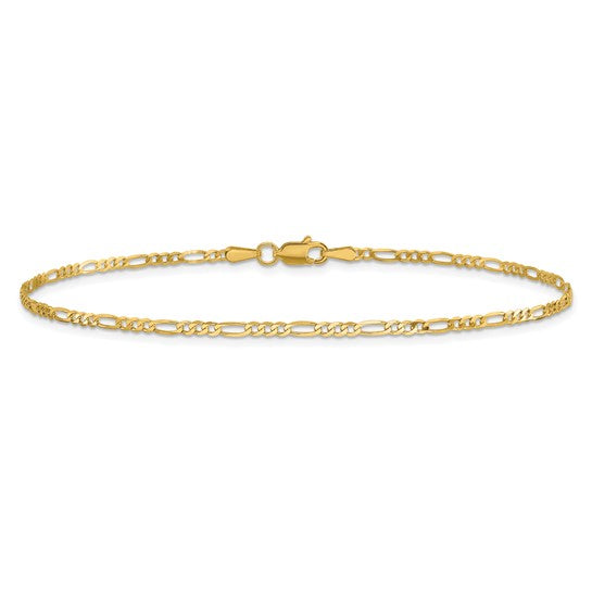 Tobillera 14K 10 Pulgadas 1.8 mm Figaro Plano con Cierre de Langosta