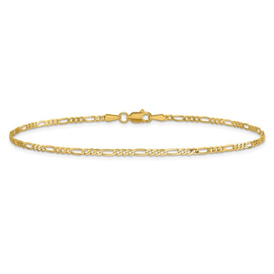 Tobillera 14K 10 Pulgadas 1.8 mm Figaro Plano con Cierre de Langosta