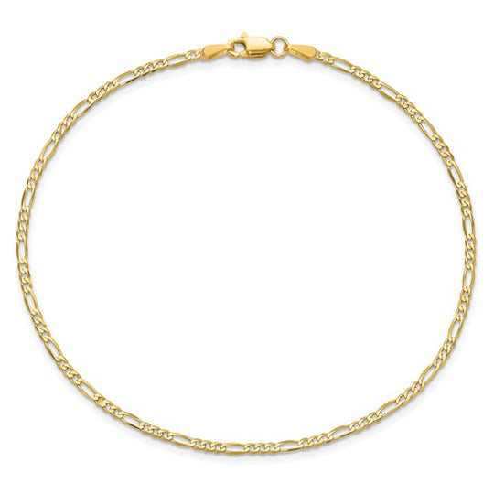 Tobillera 14K 10 Pulgadas 1.8 mm Figaro Plano con Cierre de Langosta
